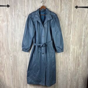 VTG London Fog  Blue Trench Coat Belted Shell Raincoat Womens Sz 8 Reg NO LINER
